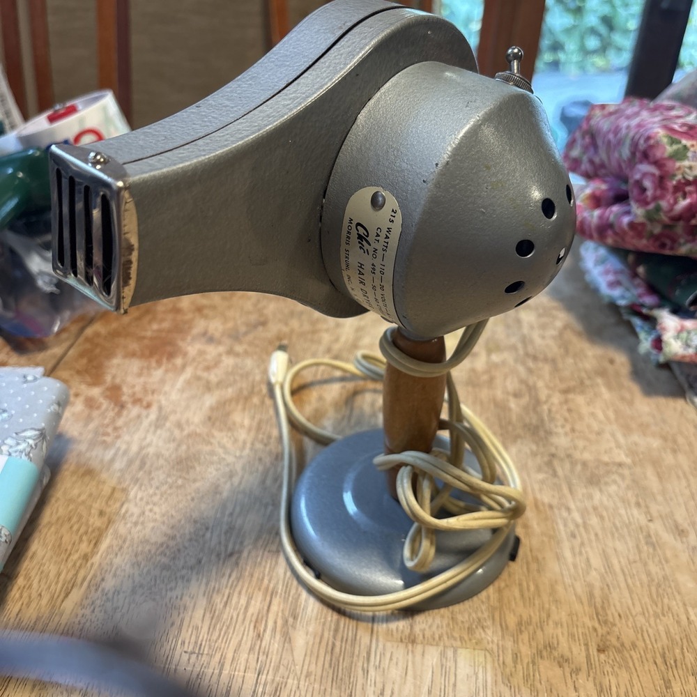 Vintage Chic Morris Struhl Metal Hair Dryer with Stand Blue Cat No 495 Works